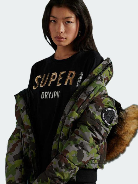 Superdry Super Japan Sequin Γυναικείο T-shirt Μαύρο