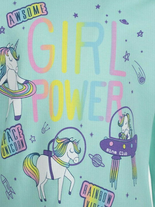 Nina Club Παιδική Πιτζάμα Χειμωνιάτικη Τιρκουάζ Girl Power