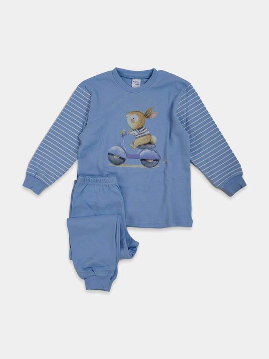 Pretty Baby Παιδική Πιτζάμα Χειμωνιάτικη Βαμβακερή για Αγόρι Γαλάζια