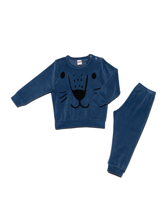 Minerva Kids' Pajamas Winter Cotton Blue Animal Smileys Minerva Kids' Pajamas Winter Cotton Blue Animal Smileys