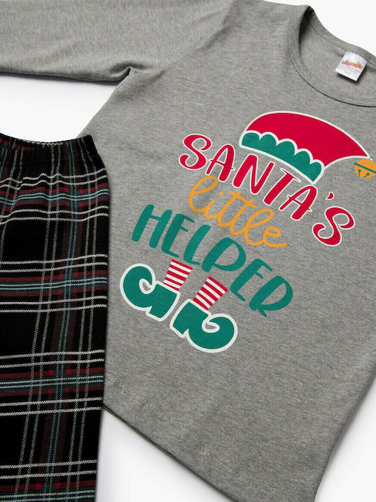 Minerva Παιδική Πιτζάμα Χειμωνιάτικη Γκρι XMas Elf