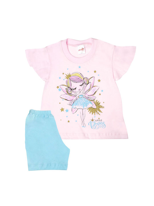 Minerva Set Top & Bottom Kids Summer Cotton Pyjamas Pink