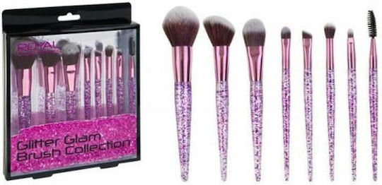 Royal Cosmetics Make Up Brush Set with Synthetic Bristle Glitter Glam Collection 8 Pieces
