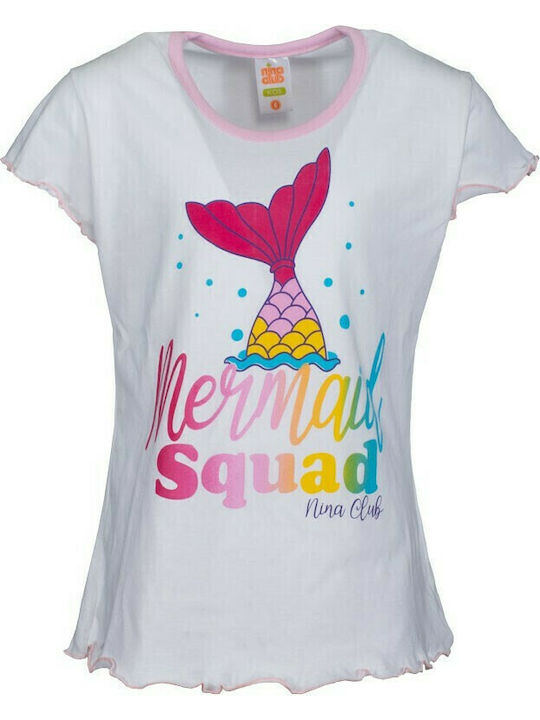 Nina Club Παιδική Πιτζάμα Καλοκαιρινή Λευκή Mermaid Squad