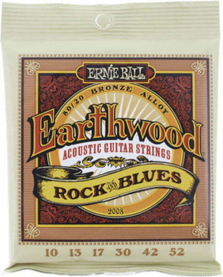Ernie Ball Set of 80/20 Bronze Strings for Acoustic Guitar Earthwood 80/20 Bronze Rock and Blues 10 - 52"