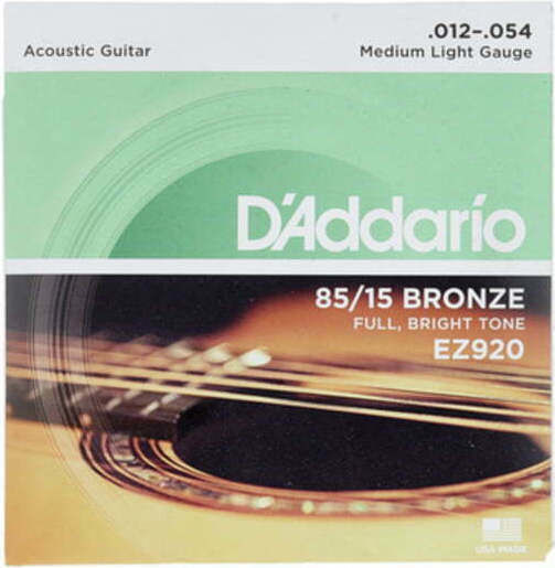Daddario Set of Bronze Strings for Acoustic Guitar 85/15 Medium Light 12 - 54"
