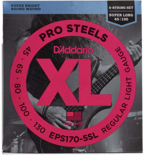 Daddario Set of Steel Strings for Bass XL Prosteels Bass Light 5-String Super Long Scale Set 45 - 130"