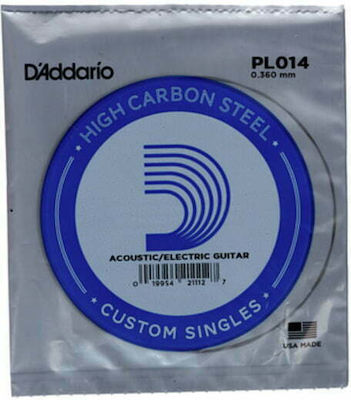 Daddario Single Steel String for Acoustic Guitar / Electric Guitar Single Plain .014"