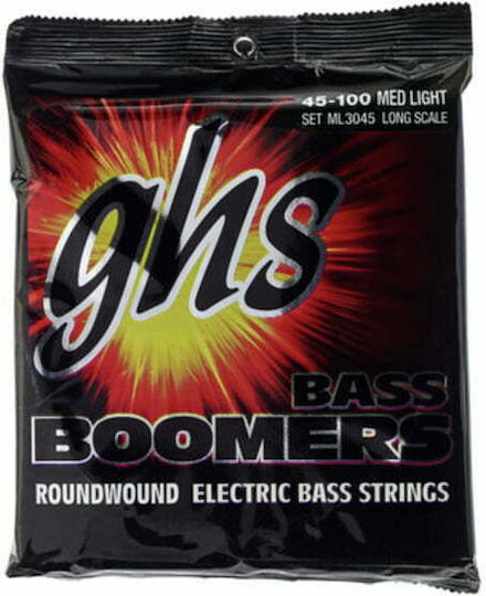 GHS Strings Bass Boomers 4-String Set of Nickel Plated Steel Bass Strings 45 - 100 Inches Medium Light
