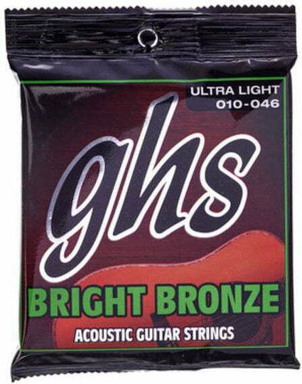 GHS Strings Set of 80/20 Bronze Strings for Acoustic Guitar Bright Bronze 6-String Ultra Light 10 - 46"