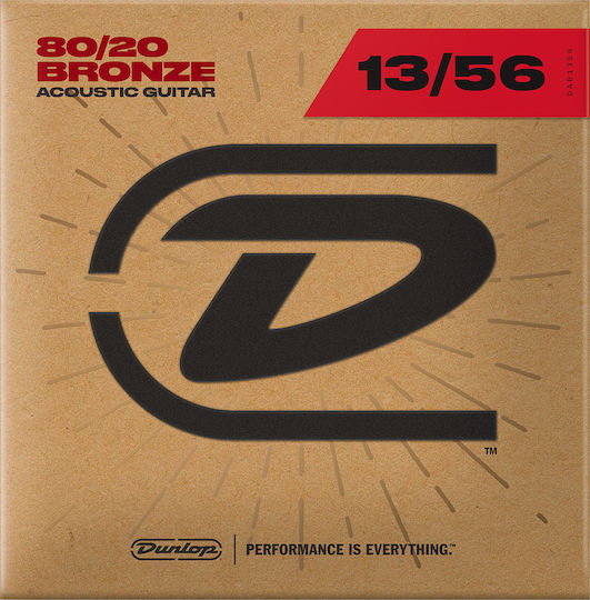 Dunlop Bronze Acoustic Guitar Strings Set 80/20 Bronze Material 13 - 56 Inches Medium