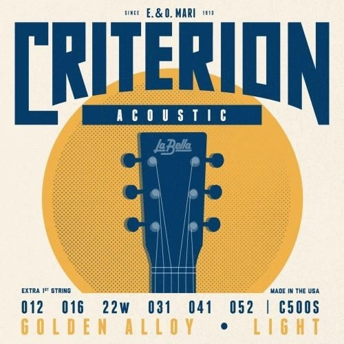 La Bella Criterion Golden Alloy Set of Steel Acoustic Guitar Strings 12 - 52 Light