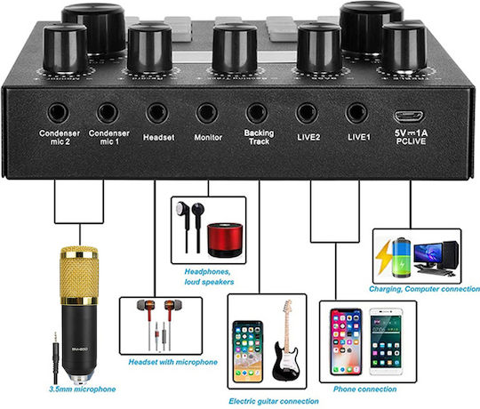 BM-800 Mic Kit + V8S Wireless Condenser Microphone Shock Mounted for Vocals in Gold Color