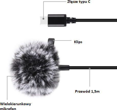 Puluz PU425 Electret Microphone with USB Type-C Πέτου, Clip On Journalistic