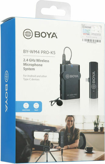 Boya BY-WM4 Pro K5 Σετ Ασύρματο Δυναμικό Μικρόφωνο Πέτου, Clip On, Ζώνης Δημοσιογραφικό σε Λευκό Χρώμα