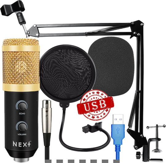 Next Kit Reverb Volume Set Condenser Microphone USB for Vocals in Gold Color