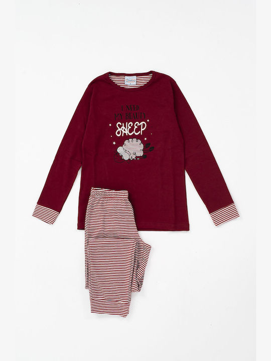 Galaxy Set Top & Bottom Kids Winter Cotton Pyjamas Burgundy