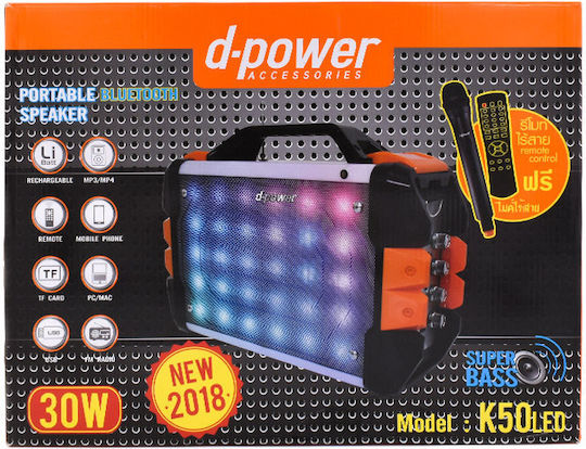 d-power Ηχείο Karaoke με Ασύρματο Μικρόφωνο και Εφέ Φωτισμού K50-LED Μαύρο