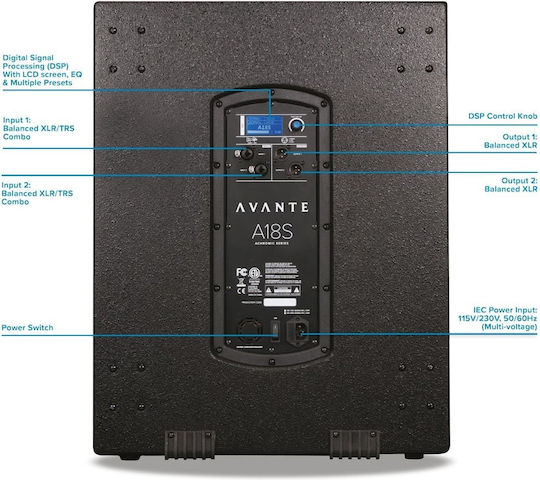 Avante A18S Active Subwoofer PA 500W 18" 51x64.7x66.2cm.