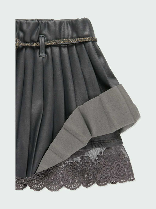 Kids' Leather Pleated Skirt Gray