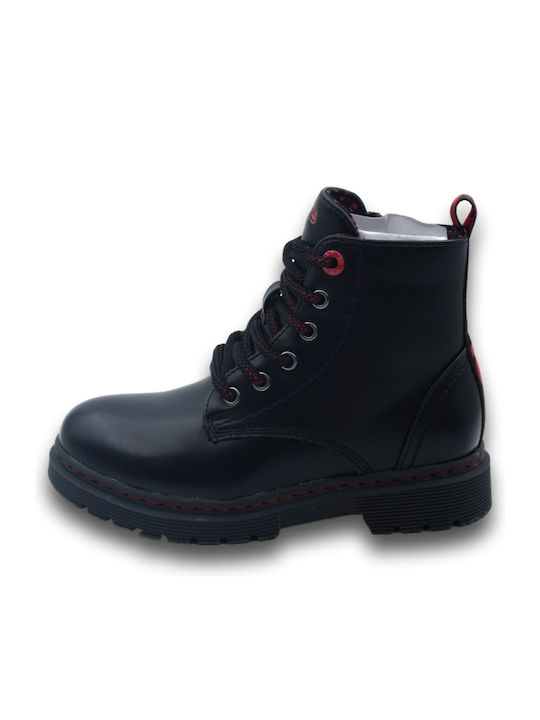 Catherine Leather Kids Boots with Zipper Black