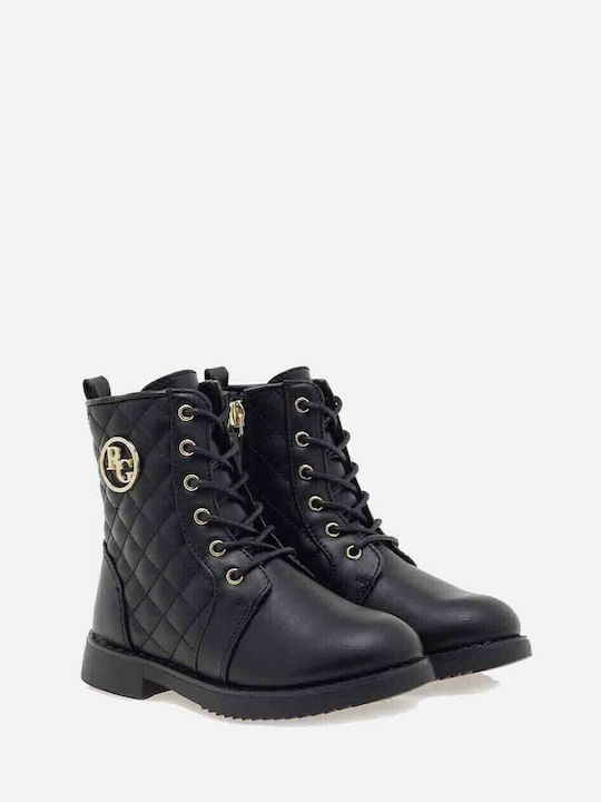 Lederne Kinderstiefel mit Schnürsenkeln Schwarz