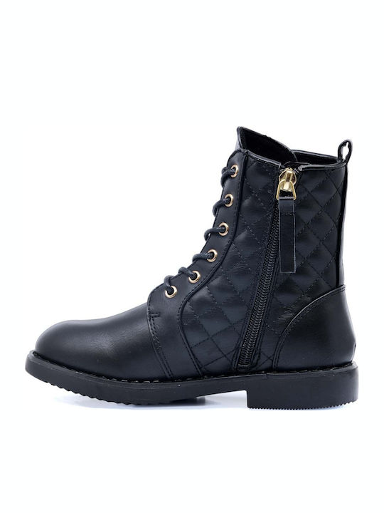 Lederne Kinderstiefel mit Schnürsenkeln Schwarz