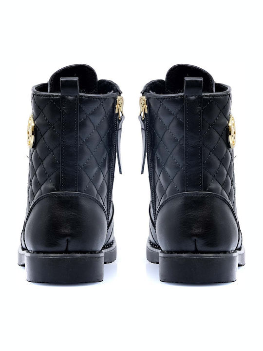Lederne Kinderstiefel mit Schnürsenkeln Schwarz