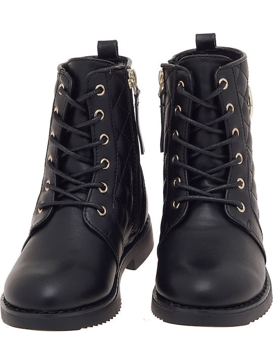 Lederne Kinderstiefel mit Schnürsenkeln Schwarz