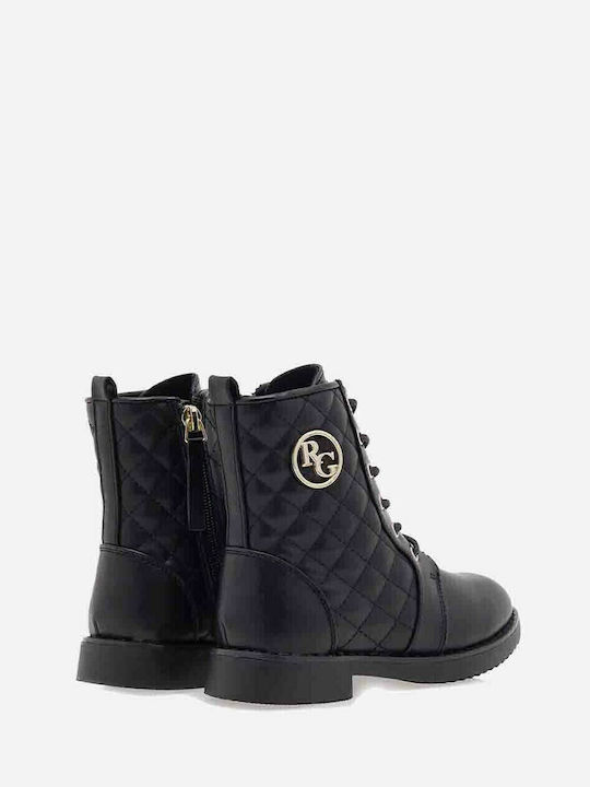 Lederne Kinderstiefel mit Schnürsenkeln Schwarz