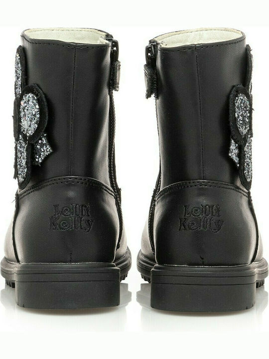 Lelli Kelly Lk4642 Kids Leather Anatomic Military Boots with Zipper Black LK4642-CB01