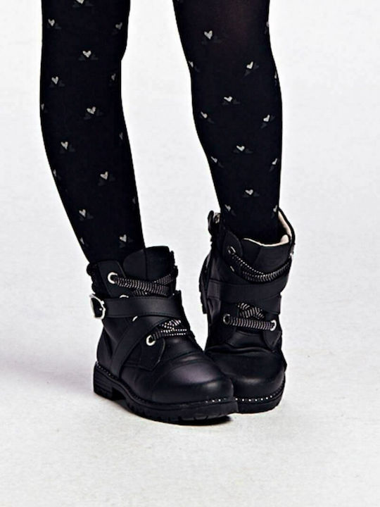 Biker Anatomisch Leder Kinderstiefel mit Reissverschluss Schwarz