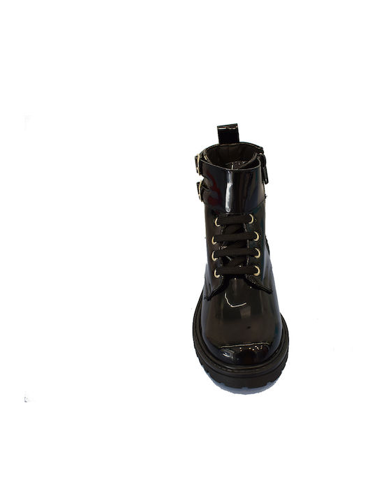 1821 Anatomical Leather Kids Boots with Zipper Black