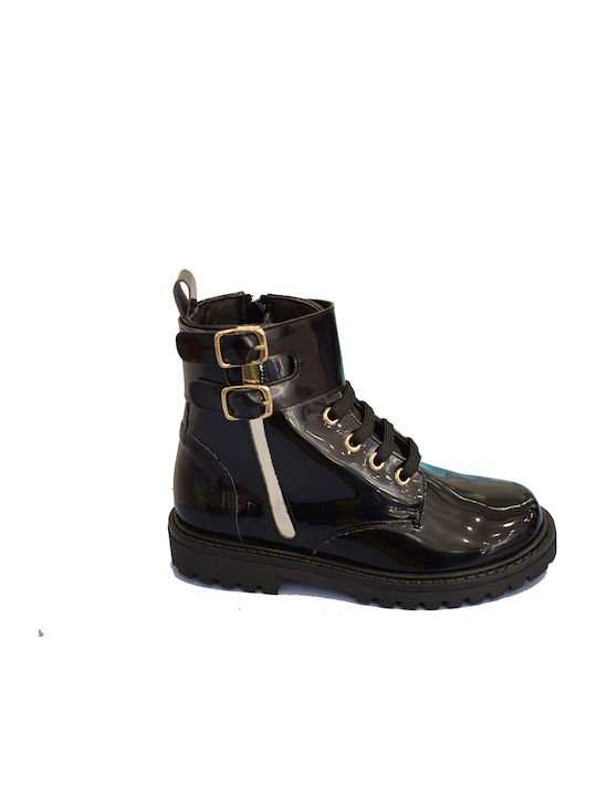 1821 Anatomical Leather Kids Boots with Zipper Black