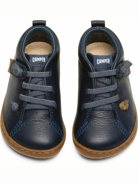 Peu Kids Leather Anatomic Boots with Lace Navy Blue