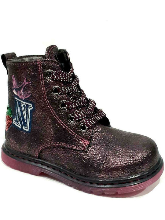 Leather Kids Boots with Laces Purple
