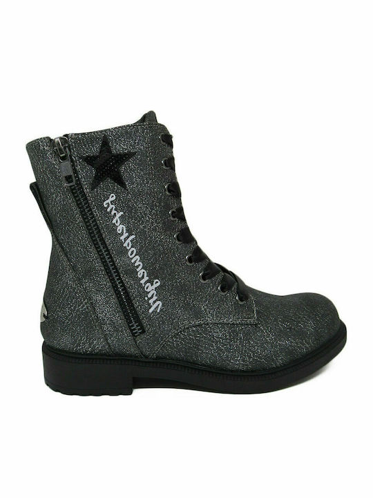 Rider Anatomisch Lederne Kinderstiefel mit Reißverschluss Silber