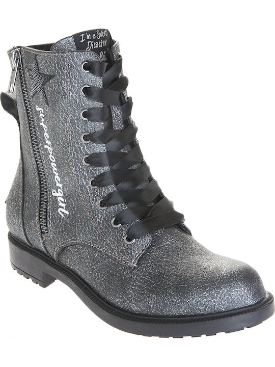 Rider Anatomisch Lederne Kinderstiefel mit Reißverschluss Silber