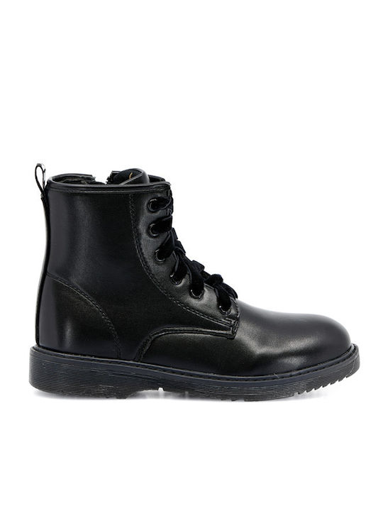 Alexis Leather Kids Boots with Zipper Black