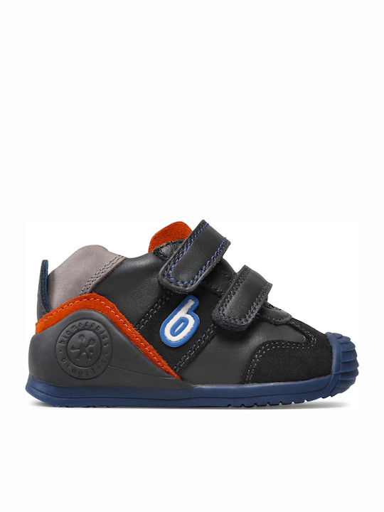 Anatomisch Lederne Kinderstiefeletten mit Klettverschluss Gray