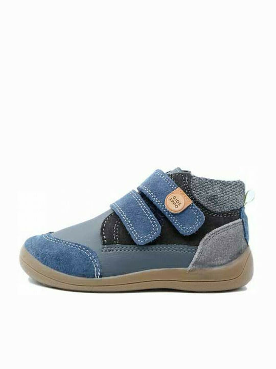 Leather Kids Boots with Velcro Blue