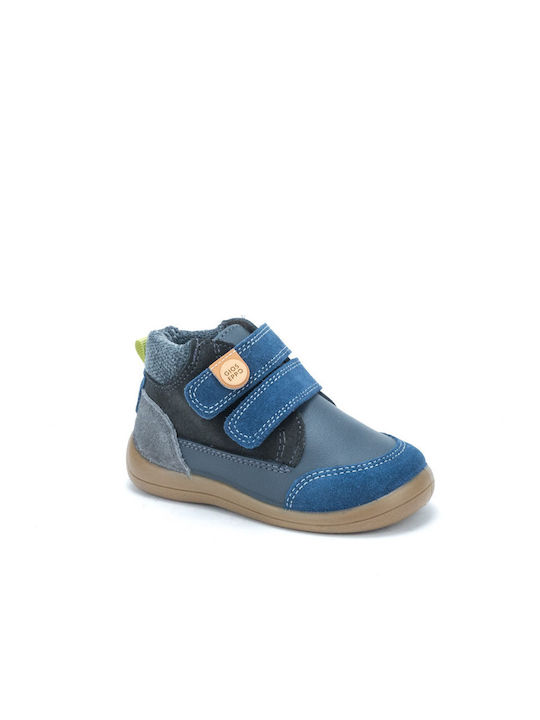 Leather Kids Boots with Velcro Blue
