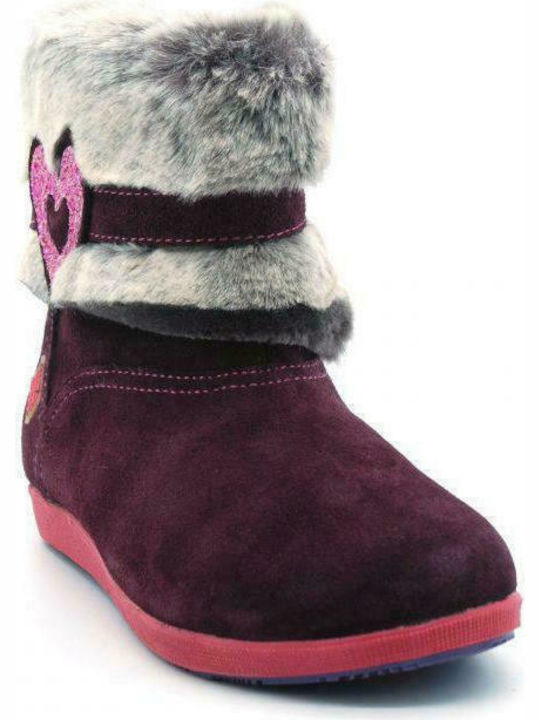 Suede Kids Boots with Zipper Burgundy