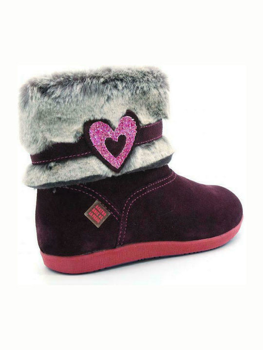 Suede Kids Boots with Zipper Burgundy
