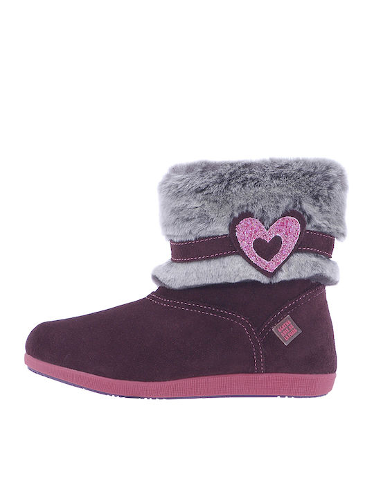 Suede Kids Boots with Zipper Burgundy
