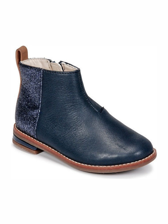 Kids Drew Fun K Leather Kids Boots with Zipper Blue