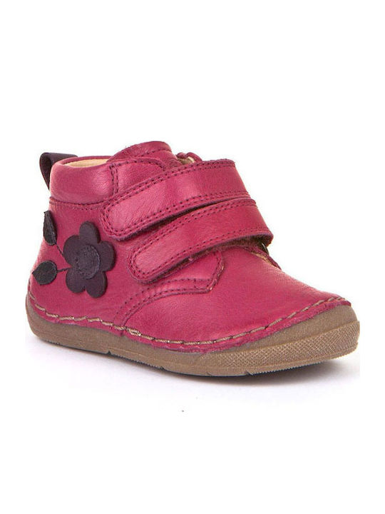 Anatomisch Lederne Kinderstiefeletten mit Klettverschluss Fuchsie