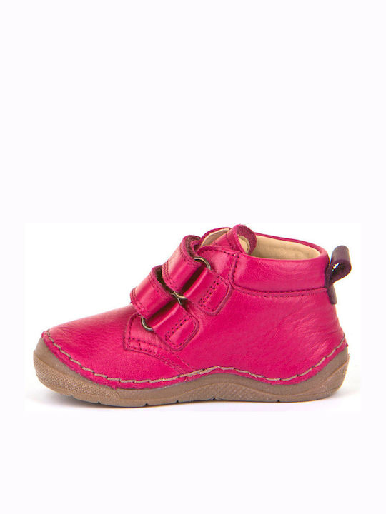 Anatomisch Lederne Kinderstiefeletten mit Klettverschluss Fuchsie