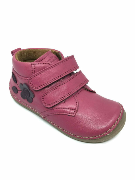 Anatomisch Lederne Kinderstiefeletten mit Klettverschluss Fuchsie