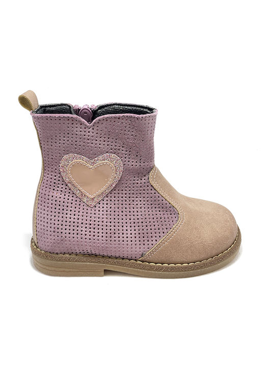 Leather Kids Boots with Zipper Pink